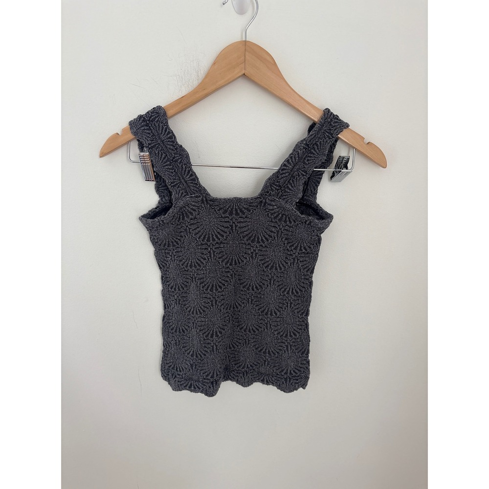 Intimately Free People Textured Fan Knit Tank Top Charcoal Grey Square Neck M/L